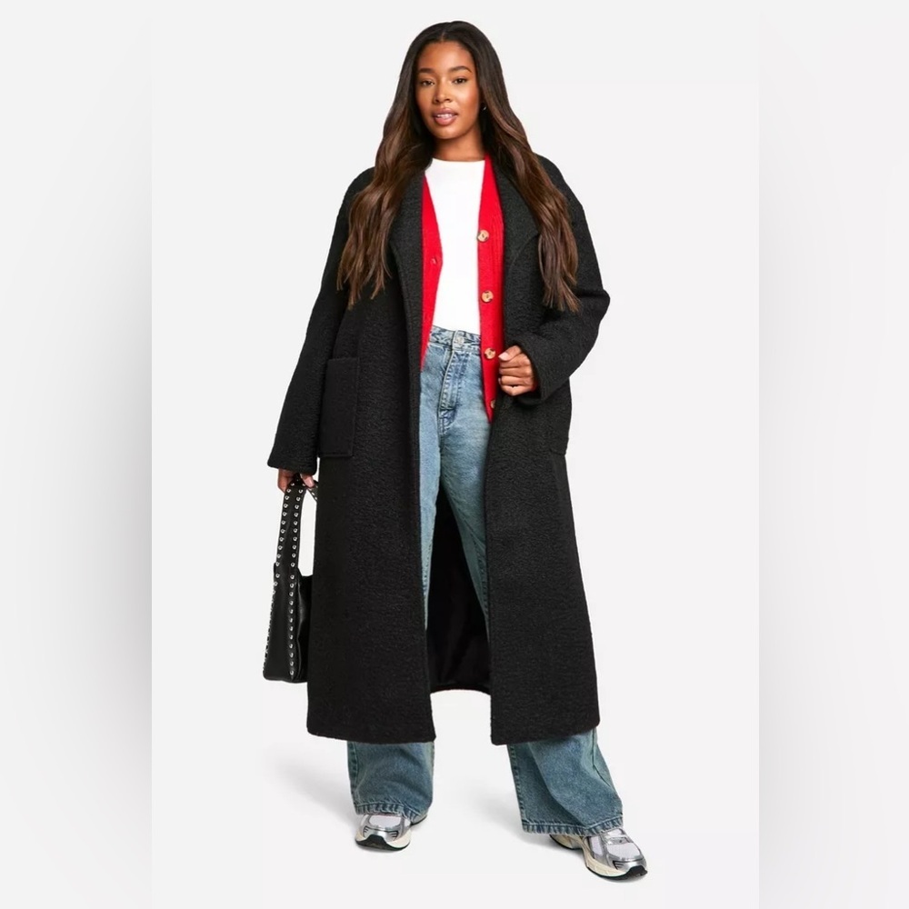 PLUS BRUSHED‎ SHAWL COLLAR BELTED COAT - Picture 2 of 6